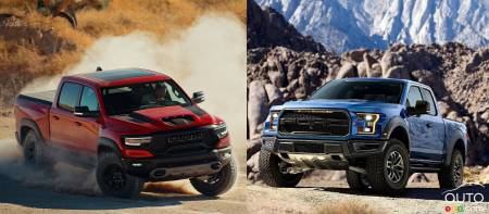 The Ram 1500 TRX and the current Ford F-150 Raptor